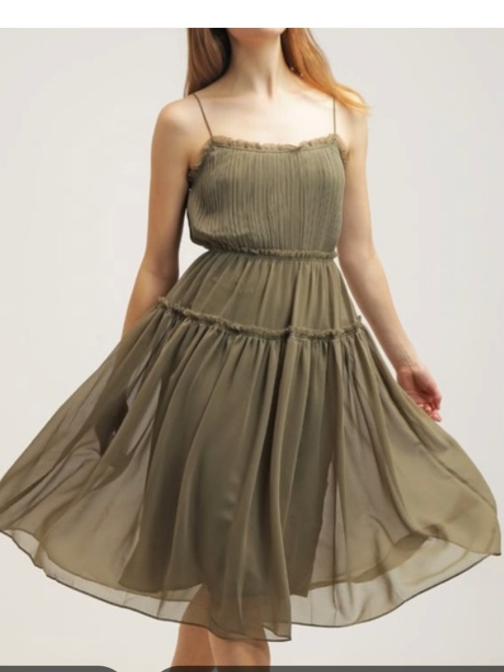 EUC Banana Republic Pleated Tiered Midi Dress in Tiger's Eye Green. Size 8